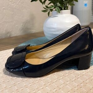 Elegant Black Patent Leather Block Heels